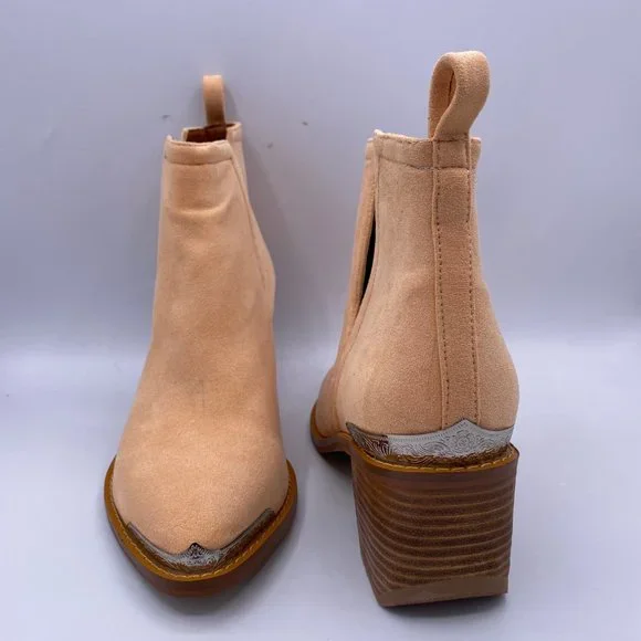 YDN Ankle Booties Low Heel Faux Suede Stacked Boot - Picture 6 of 10